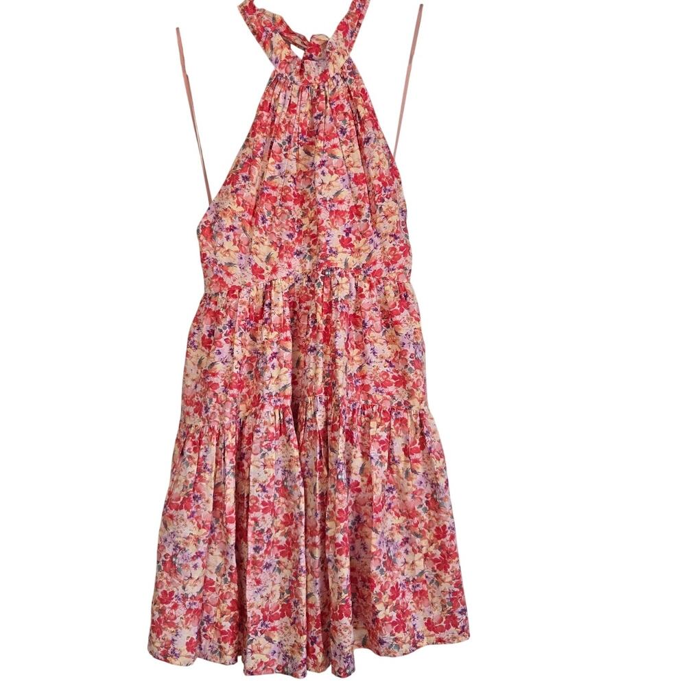 NWT Tiered Ruffled Halter Floral Boutique Dress Parisian Summer Soft Romantic S